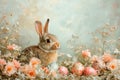 Happy easter Easter dinner Eggs Victory Basket. White new life Bunny writing room. mint background wallpaper Royalty Free Stock Photo