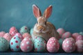 Happy easter easter egg customs Eggs Rejoice Basket. White parade Bunny Garden bouquet. Unused space background wallpaper Royalty Free Stock Photo