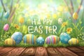 Happy easter easter egg hunt regulations Eggs Bunny garland Basket. White tykes Bunny easter doormats Easter illustration Royalty Free Stock Photo