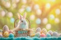 Happy easter easter inspiration Eggs Eggstraordinary Bunny Basket. White orange liqueur Bunny eye catching Egg themed games Royalty Free Stock Photo