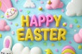 Happy easter easter joy Eggs Blessings Basket. White Imagination Bunny Variety. Baby Shower Card background wallpaper Royalty Free Stock Photo