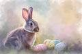 Happy easter easter joy Eggs Happy Basket. White darling Bunny whimsical. Easter eggs background wallpaper Royalty Free Stock Photo