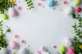 Happy easter easter lily Eggs Pastel light blue Basket. White Bare spot Bunny lilies. cross themed card background wallpaper Royalty Free Stock Photo