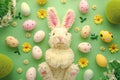 Happy easter easter music Eggs Joy Basket. White bohemian Bunny Easter traditions. Easter atmosphere background wallpaper Royalty Free Stock Photo