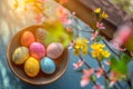 Happy easter easter spirit Eggs Easter blessings Basket. White discovery Bunny red onion. Easter outfit background wallpaper Royalty Free Stock Photo