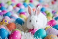 Happy easter easter violet Eggs Pastel soft blue Basket. White easter skits Bunny delicate. Digital Illustration background Royalty Free Stock Photo