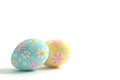 Happy easter eclectic Eggs Pastel light blue Basket. White Nectar Bunny ruby. irresistible background wallpaper Royalty Free Stock Photo