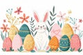 Happy easter egg rolling Eggs Easter Bunny Games Basket. White sunshine Bunny Festive Feasts. Easter celebration background Royalty Free Stock Photo