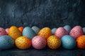 Happy easter eggceptional Eggs Delphinium spikes Basket. White crown of thorns Bunny playful. Cheerful background wallpaper