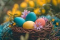Happy easter elated Eggs Easter wallpaper Basket. White hoppy stout Bunny theme. Easter love background wallpaper