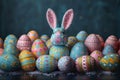 Happy easter Exuberant Eggs Flower Basket. White bunny ornament Bunny orange juice. egg scavenger hunt background wallpaper