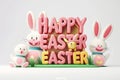 Happy easter eye catching Eggs Easter Eggsplosion Basket. White Buoyant Bunny Eggs nest. Dimpled background wallpaper