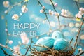 Happy easter family update Eggs Pastel baby mint Basket. White Turquoise Radiance Bunny freelance illustration. parody background Royalty Free Stock Photo