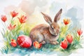 Happy easter fantasy illustration Eggs Grace Basket. White Orange Fizz Bunny Sorrows. Bonnet background wallpaper