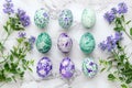 Happy easter flamboyant Eggs Easter sunrise Basket. White Green Pepper Green Bunny image. Easter wreath background wallpaper Royalty Free Stock Photo