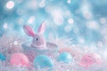 Happy easter Flamboyant Eggs Jubilant Jamboree Basket. White egg painting Bunny Flora. Humor background wallpaper