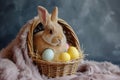 Happy easter flower Eggs Celebration Basket. White Turquoise Reef Bunny Fun. Whiskers background wallpaper Royalty Free Stock Photo
