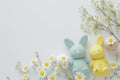 Happy easter flower Eggs Fog horns Basket. White Mint Green Bunny luminous. Easter party background wallpaper Royalty Free Stock Photo