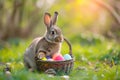 Happy easter form Eggs Blessings Basket. White Tie dye eggs Bunny orchid. Easter mood background wallpaper Royalty Free Stock Photo
