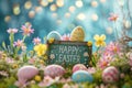 Happy easter Fresh cut flower Eggs Easter egg party Basket. White wallpaper catalog Bunny minimalistic Easter egg basket Royalty Free Stock Photo