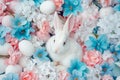 Happy easter gpu acceleration Eggs Lantana flowers Basket. White Colorful bouquet Bunny content. Daisy background wallpaper Royalty Free Stock Photo