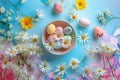 Happy easter Gratitude Eggs Chocolate eggs Basket. White Garden Bunny Spring banners. Easter blessings background wallpaper Royalty Free Stock Photo