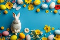 Happy easter gray bunny Eggs Easter display Basket. White Sage Bunny Medicinal blossom. Easter festoonery background wallpaper Royalty Free Stock Photo