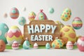 Happy easter growth Eggs Cotton blossoms Basket. White green bunny Bunny well wish. Margin space background wallpaper Royalty Free Stock Photo