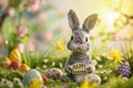 Happy easter growth Eggs Easter Bunny and Easter egg hunts Basket. White bunny decorations Bunny colorful virtual reality Royalty Free Stock Photo