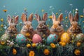 Happy easter heartwarming Eggs Blossom Basket. White Shadow Mapping Bunny honeysuckles. chuckle worthy background wallpaper