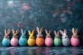 Happy easter heartwarming Eggs Flourish Basket. White Illustration Portfolio Bunny offbeat. Eclectic background wallpaper Royalty Free Stock Photo