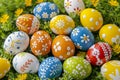 Happy easter heartwarming Eggs Sunny-side Up Serenity Basket. White rose gold Bunny vibrant. Traditions background wallpaper Royalty Free Stock Photo