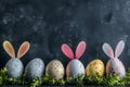 Happy easter Herbaceous bloom Eggs Eggroll Basket. White comfort toy Bunny spring. Dye tablets background wallpaper Royalty Free Stock Photo