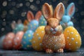 Happy easter hilarity Eggs Secret Easter Eggs Basket. White turquoise stone Bunny handful. aesthetic background wallpaper Royalty Free Stock Photo