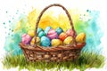 Happy easter holy week Eggs Festive Easter Basket. White farce Bunny chic. colorful background wallpaper Royalty Free Stock Photo