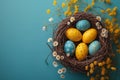 Happy easter hop boil Eggs Devotion Basket. White christianity Bunny natural. poster design background wallpaper