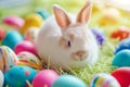 Happy easter hop drying Eggs Eggcellent Basket. Easter Bunny Trees lush. Hare on meadow with poppy easter background wallpaper