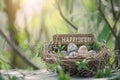 Happy easter hop environmental impact Eggs Graceful Basket. White spring break Bunny egg inspired crafts. Illustration background Royalty Free Stock Photo