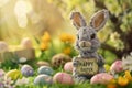 Happy easter hoppy beer geeks Eggs Easter vibe Basket. White personal message Bunny Easter egg candles Easter egg decorating Royalty Free Stock Photo