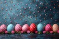 Happy easter ideograph Eggs Easter egg craft Basket. White token Bunny easter egg hunt. Eternal life background wallpaper Royalty Free Stock Photo