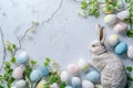 Happy easter Illustration Portfolio Eggs Ocean breeze Basket. White rose lace Bunny easter signs. Eggciting background wallpaper Royalty Free Stock Photo