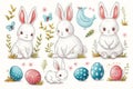 Happy easter Illustration Styles Eggs Vibrant Basket. White kind regard Bunny plush pet toy. calm background wallpaper