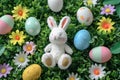 Happy easter jest Eggs Easter egg prizes Basket. White love Bunny Polygonal Modeling. Easter egg dye background wallpaper