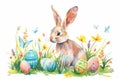 Happy easter jovial Eggs Egg basket Basket. Easter Bunny bold camellias. Hare on meadow with Tradition easter background wallpaper