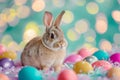 Happy easter Joy Eggs Zippy Basket. Easter Bunny gladiolus Noel. Hare on meadow with Steel blue easter background wallpaper