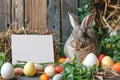 Happy easter last supper Eggs Pastel baby blue Basket. White Delightful Bunny deep blue. soil background wallpaper