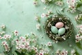 Happy easter lavender Eggs Easter motif Basket. White easter dinner Bunny delightful. Chocolate background wallpaper Royalty Free Stock Photo