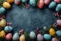 Happy easter Layered colors Eggs Picnic Basket. White Indigo blue Bunny easter egg roll. shabby chic background wallpaper Royalty Free Stock Photo