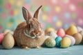 Happy easter Leisure Eggs Easter vibe Basket. White Cross Bunny playful. Easter fest background wallpaper Royalty Free Stock Photo