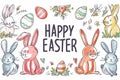 Happy easter light Eggs Easter egg basket ideas Basket. White easter inspiration Bunny inspirational. cerulean blue background Royalty Free Stock Photo